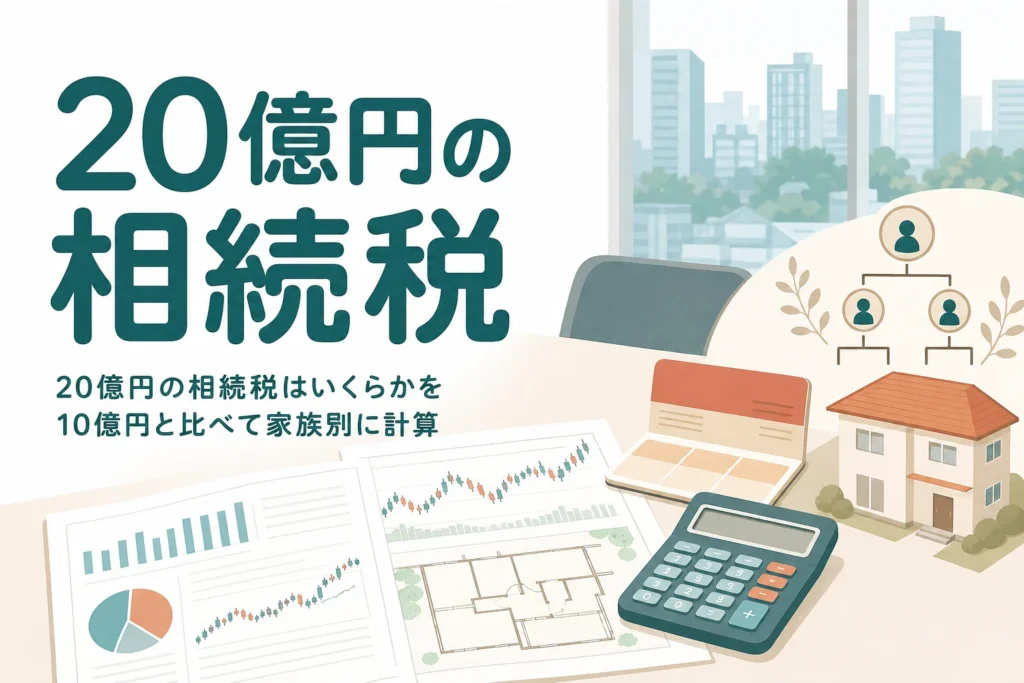 20億円の相続税を10億円と比べて家族別に計算する記事のアイキャッチ
