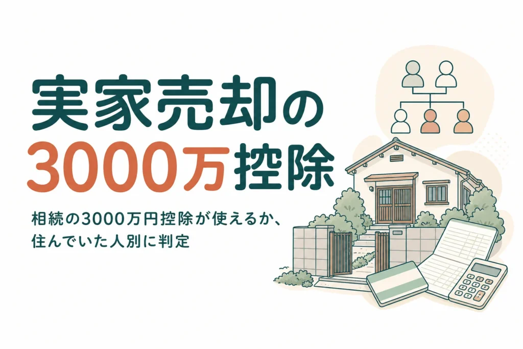 相続した実家を売る時に3000万円控除が使えるかを住んでいた人別に判定する記事のアイキャッチ