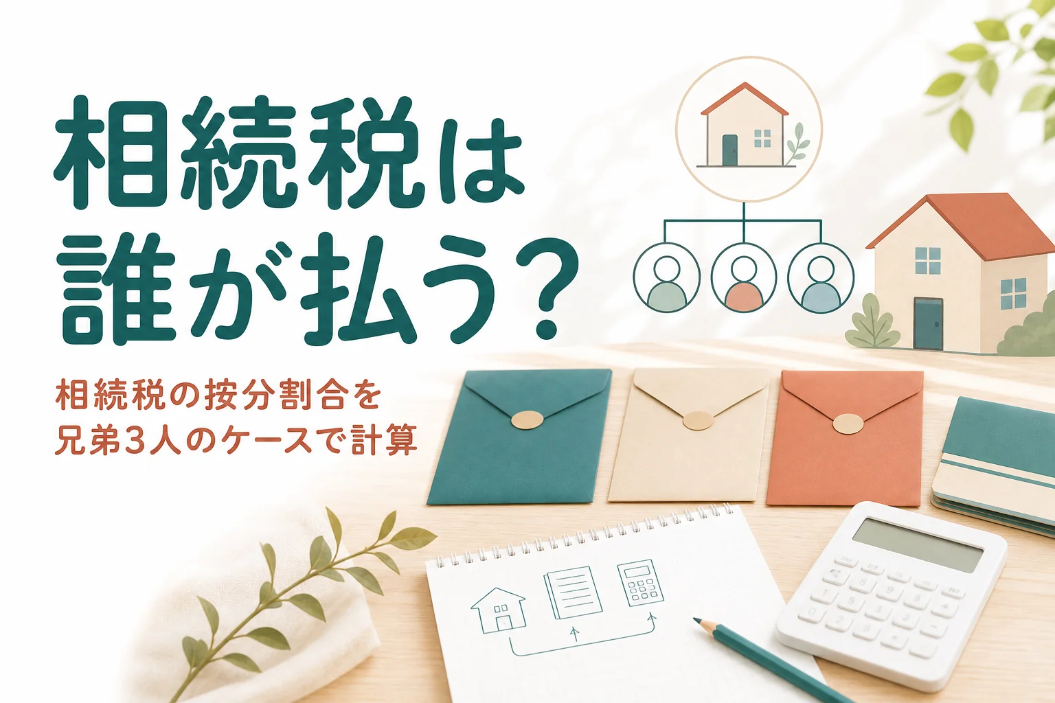 相続税の按分割合を兄弟3人のケースで計算し、誰がいくら払うかを解説する記事のアイキャッチ