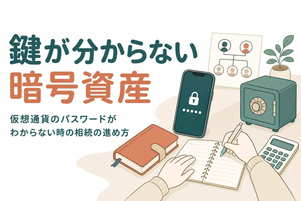 家族が亡くなり仮想通貨のパスワードが分からない時の相続の対応を解説する記事のアイキャッチ