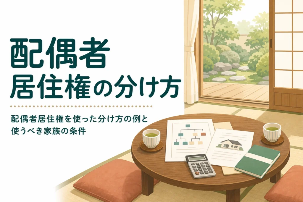 配偶者居住権を使った自宅と預金の分け方の例と、使うべき家族の条件を解説する記事のアイキャッチ