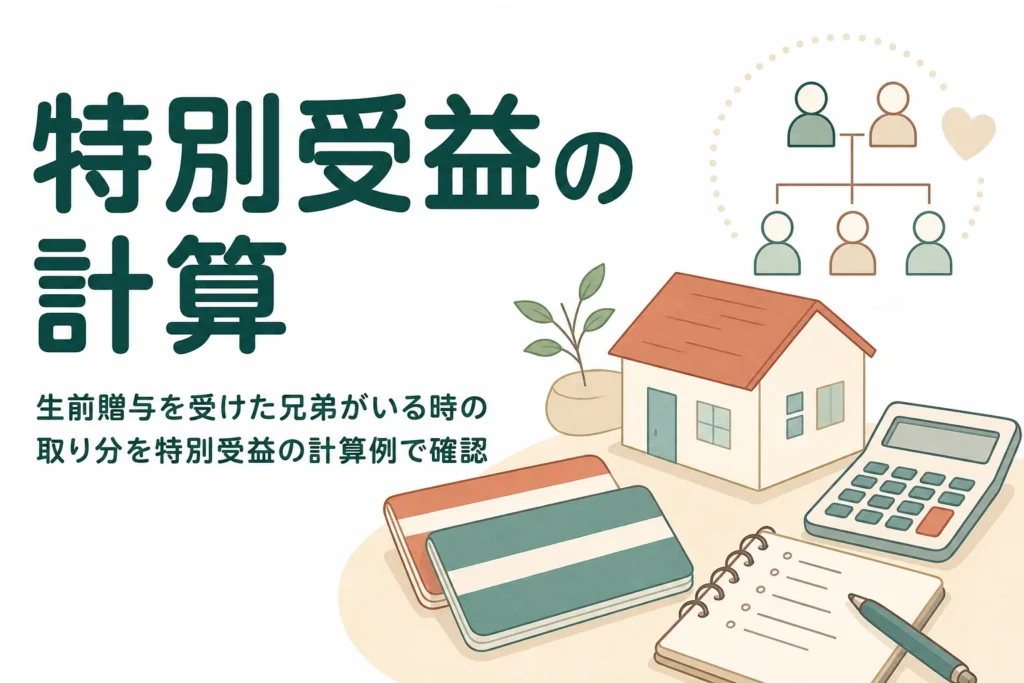 親から生前贈与を受けた兄弟がいる時の取り分を特別受益の持ち戻しで計算する記事のアイキャッチ