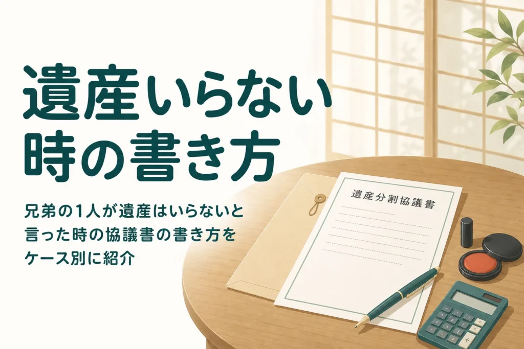 兄弟の1人が遺産はいらないと言った時の協議書の書き方を紹介する記事のアイキャッチ