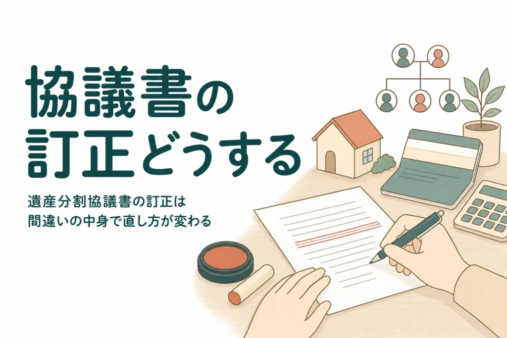 遺産分割協議書を書き間違えた時の訂正方法と作り直しを解説する記事のアイキャッチ
