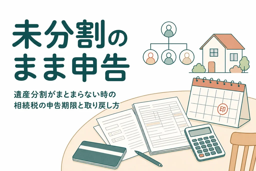 遺産分割がまとまらないまま相続税を申告するケースで、納付額とあとで取り戻す手順を解説する記事のアイキャッチ