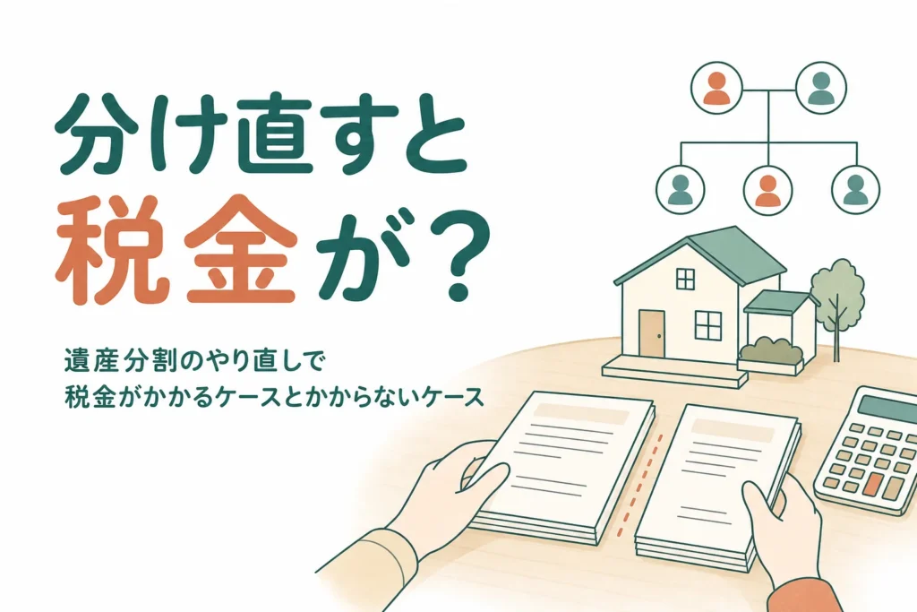 遺産分割をやり直した時に税金がかかるかどうかを解説する記事のアイキャッチ