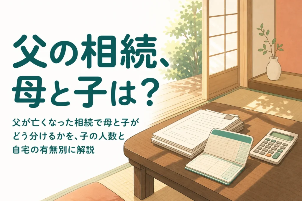 父が亡くなった相続で母と子の分け方を子の人数と自宅の有無別に解説する記事のアイキャッチ