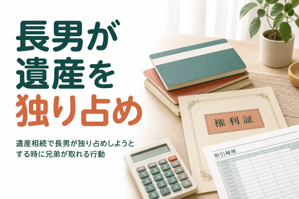 遺産相続で長男が独り占めしようとする時に、ほかの兄弟が取れる行動を段階順に解説する記事のアイキャッチ
