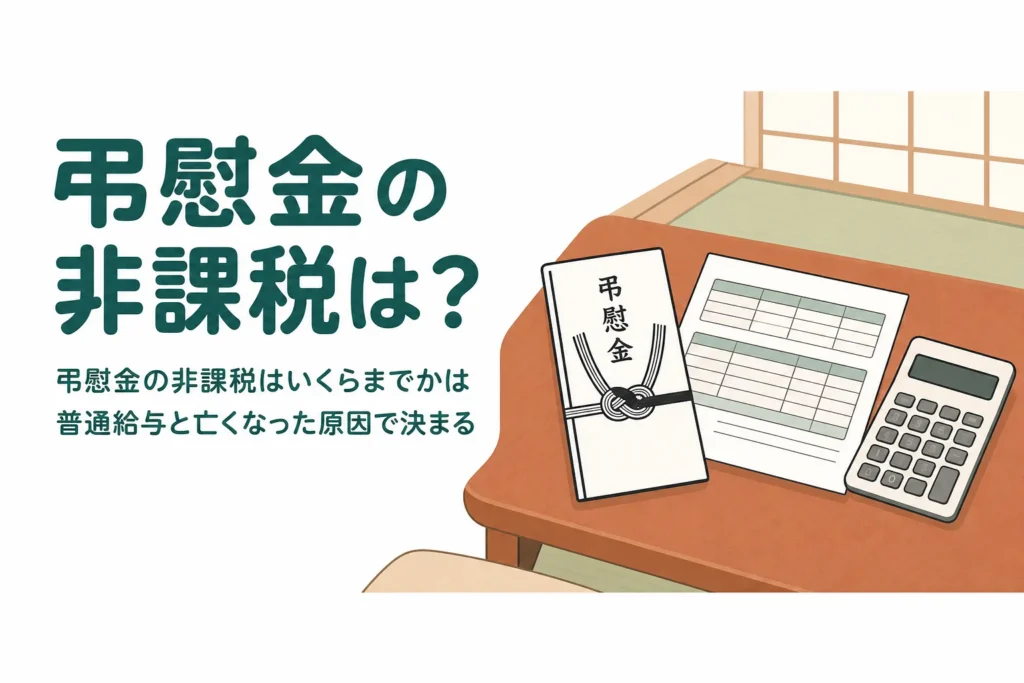 会社から受け取った弔慰金に相続税がかかるかと、非課税はいくらまでかをケース別に解説する記事のアイキャッチ