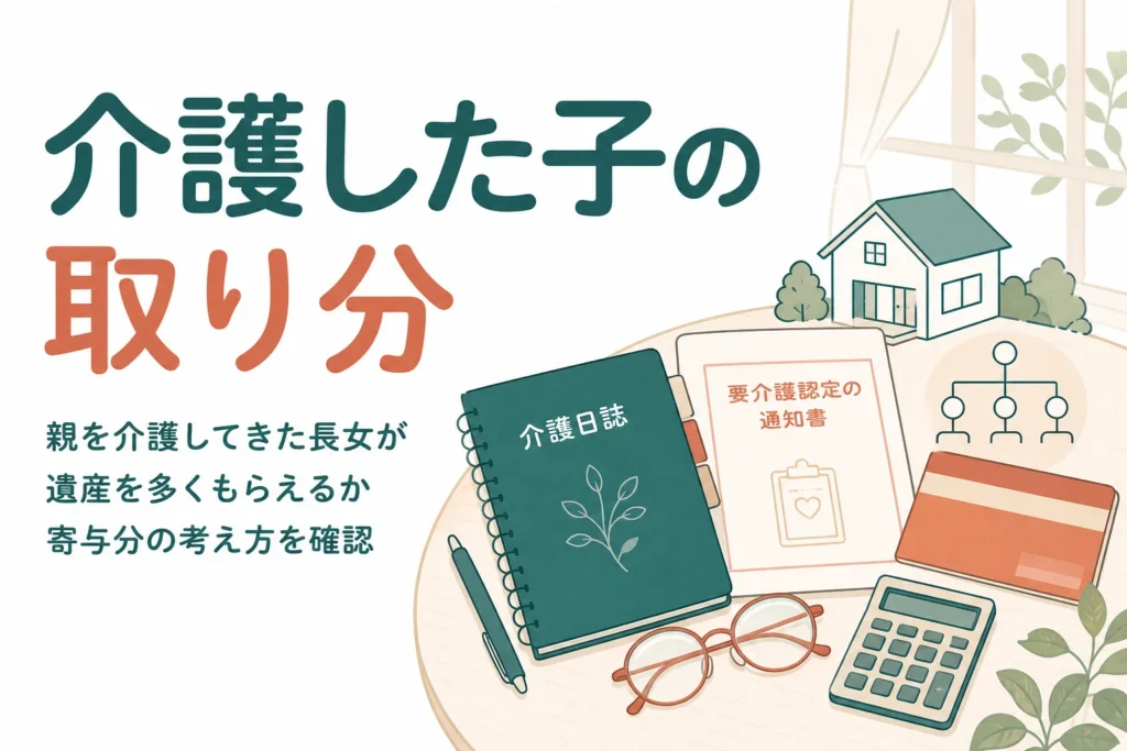 親を介護してきた長女が寄与分で遺産を多く受け取れるかを解説する記事のアイキャッチ