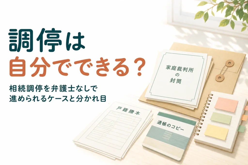 遺産分割の調停を弁護士なしで進められるケースを解説する記事のアイキャッチ