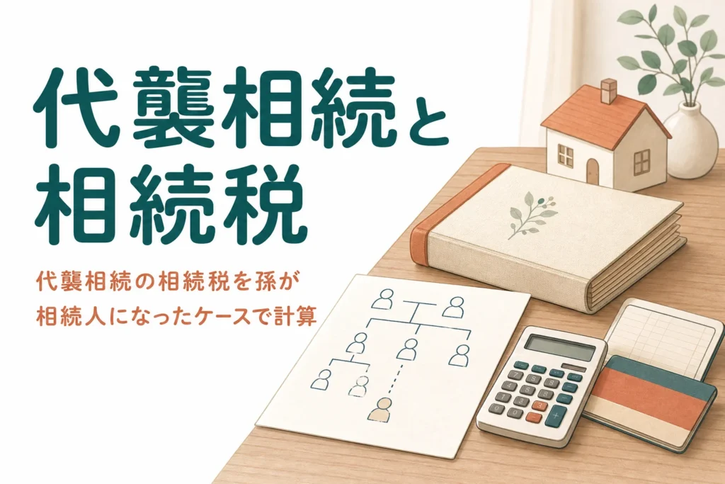 代襲相続で孫が相続人になった時の相続税を、基礎控除と2割加算の扱いとあわせて計算する記事のアイキャッチ