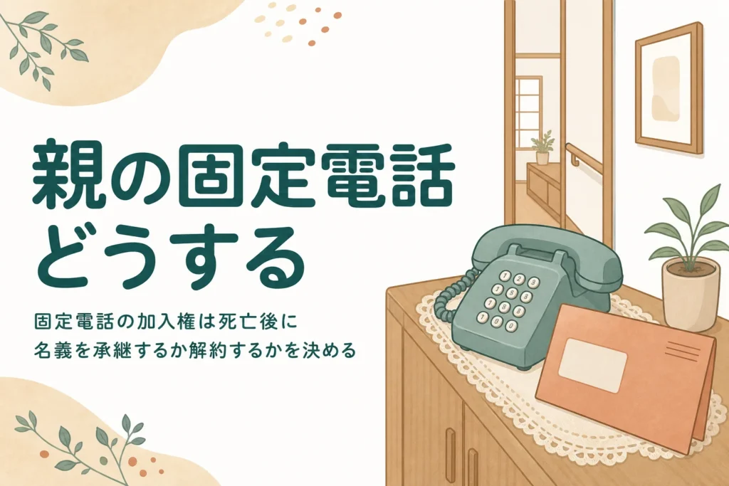 亡くなった親名義の固定電話の加入権を承継するか解約するかを解説する記事のアイキャッチ