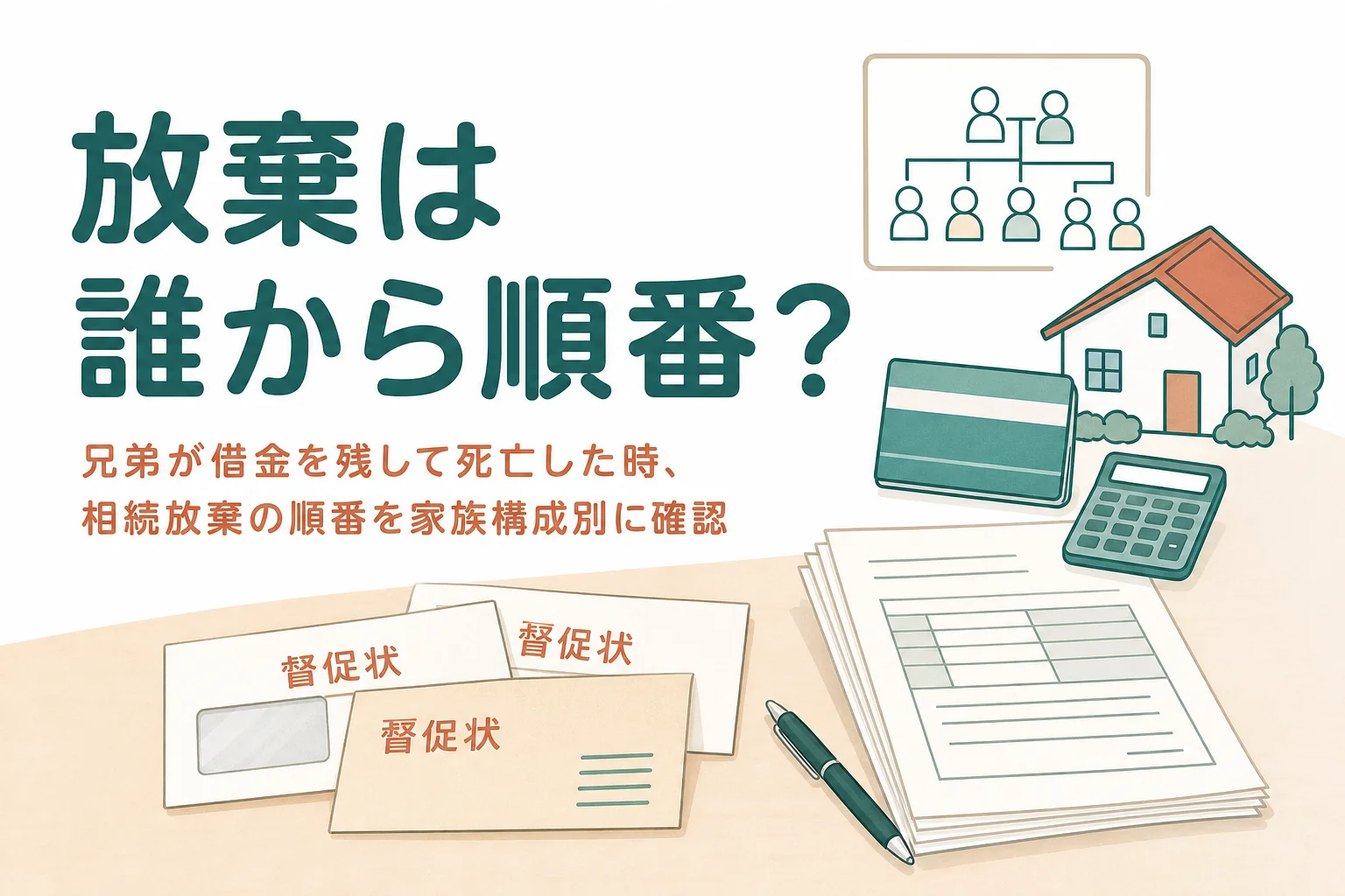 独身の兄弟が借金を残して亡くなった時の相続放棄の順番を家族構成別に確認する記事のアイキャッチ