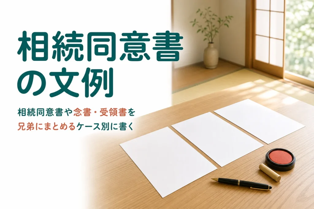兄弟に遺産をまとめる時の相続同意書・念書・受領書の文例を紹介する記事のアイキャッチ
