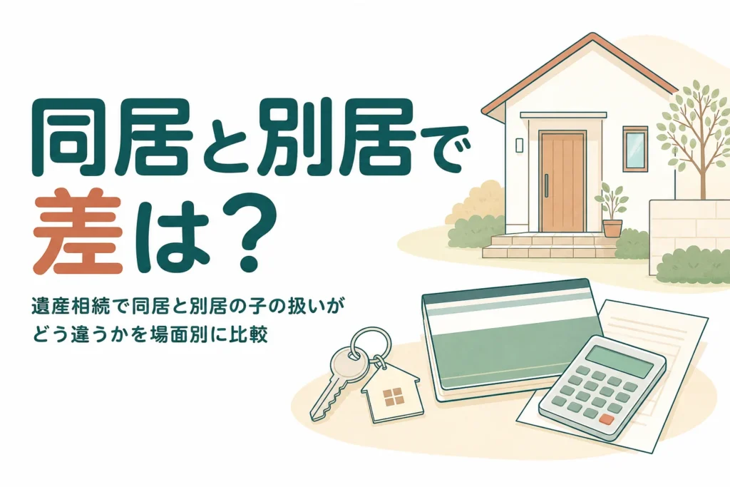 遺産相続で、親と同居していた子と別居の子の扱いの違いを場面別に比較する記事のアイキャッチ