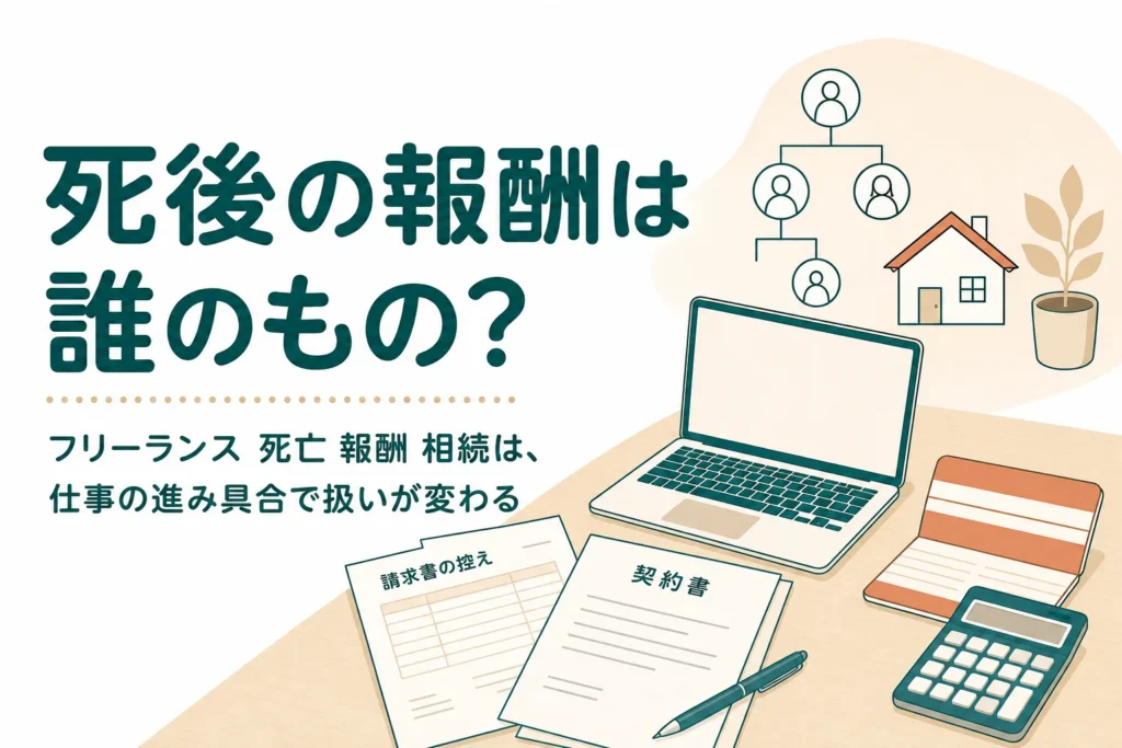 「フリーランスの親が亡くなった後に入ってくる報酬は誰のもの？」を、ケースごとの違いで解説する記事のアイキャッチ