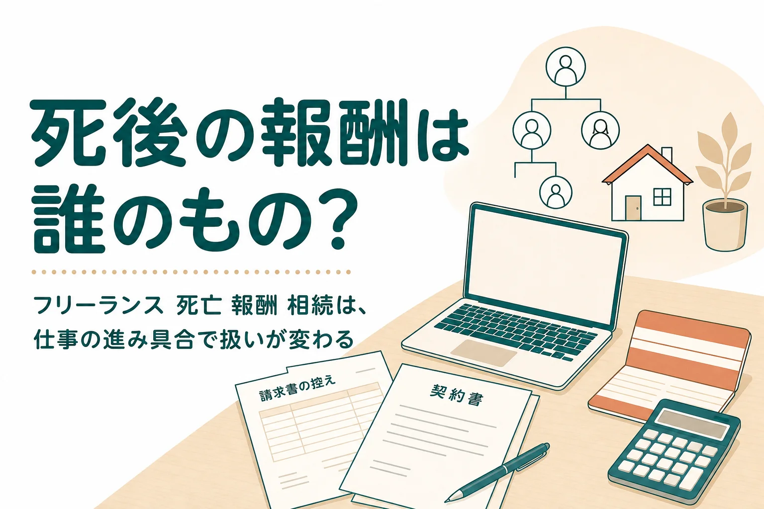 「フリーランスの親が亡くなった後に入ってくる報酬は誰のもの？」を、ケースごとの違いで解説する記事のアイキャッチ