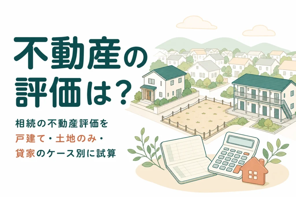 相続した不動産の評価額を戸建て・土地のみ・貸家のケース別に試算する記事のアイキャッチ