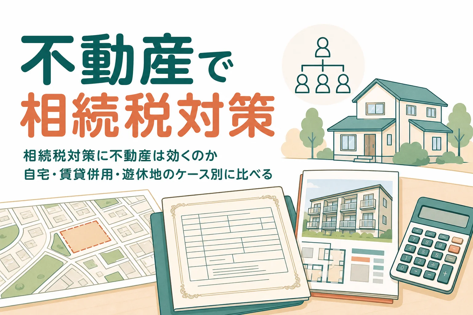 不動産で相続税対策がどこまで効くかを自宅・賃貸併用・遊休地のケース別に比べる記事のアイキャッチ