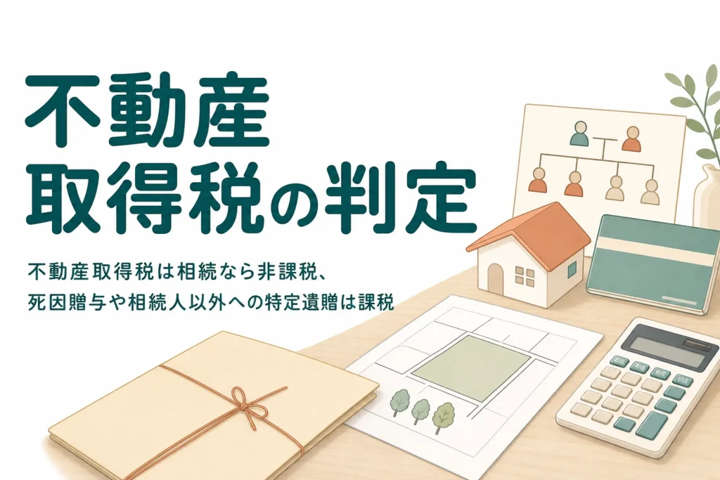 相続や遺贈・死因贈与で不動産を受け取った時に不動産取得税がかかるかを判定する記事のアイキャッチ