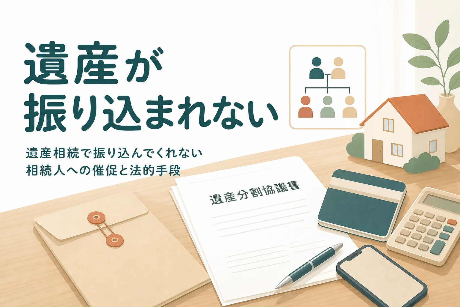 遺産相続で取り分を振り込んでくれない相続人がいる時に、催促の順番と法的手段をケース別に解説する記事のアイキャッチ
