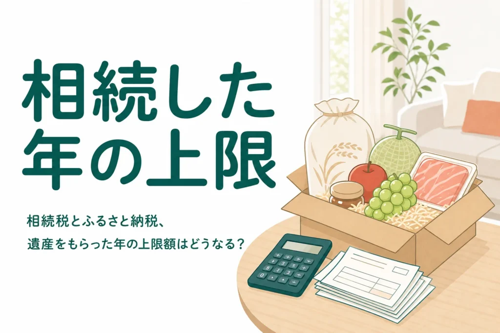 相続税とふるさと納税の関係と、遺産を受け取った年の上限額の考え方を解説する記事のアイキャッチ