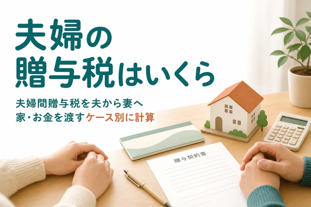 夫婦間贈与税を夫から妻へ家・お金を渡すケース別に計算する記事のアイキャッチ