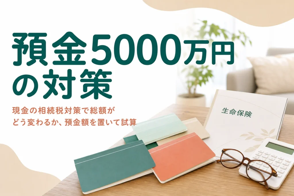 預金5,000万円を持つ親の現金の相続税対策を試算する記事のアイキャッチ