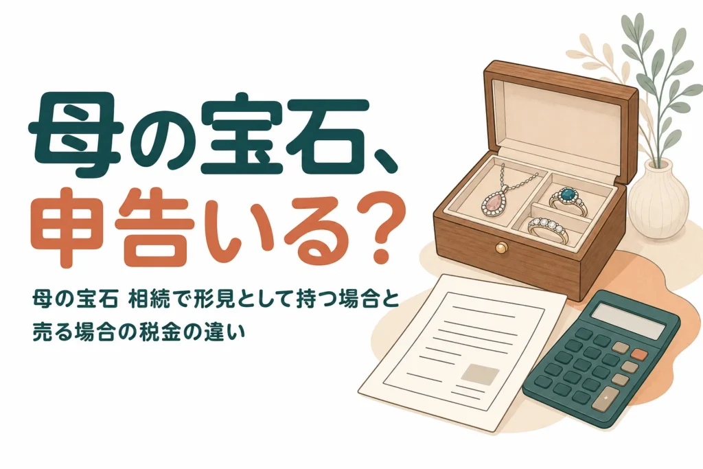 母の宝石を相続した時に、形見で持つ場合と売る場合で申告や税金がどう変わるかを判定する記事のアイキャッチ
