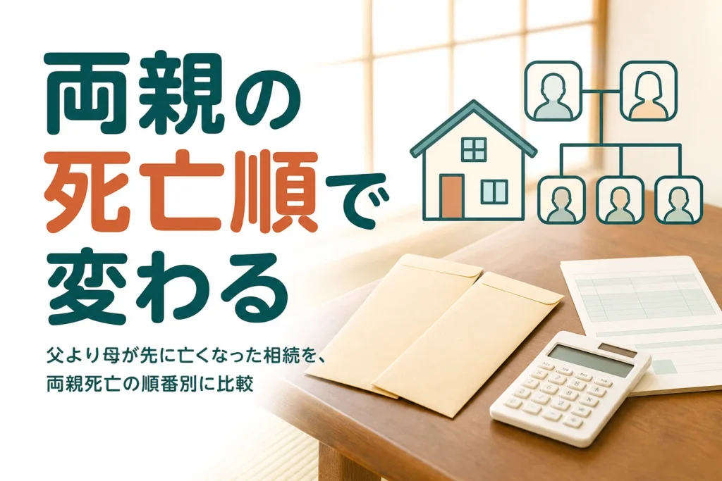 父より母が先に亡くなった相続を、両親の亡くなった順番ごとに比較する記事のアイキャッチ