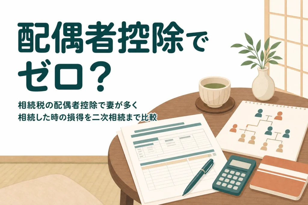 相続税の配偶者控除で妻が多く相続した場合の損得を二次相続まで比べる記事のアイキャッチ