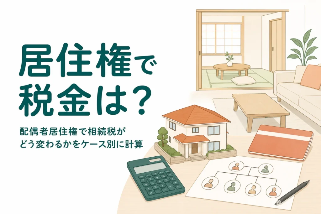 配偶者居住権を設定した場合の相続税を、妻の年齢と家の評価額別のケースで計算する記事のアイキャッチ
