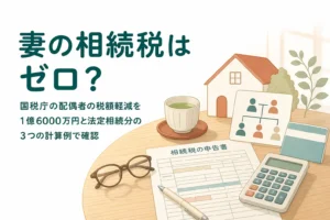 配偶者の税額軽減で妻の相続税がどこまでゼロになるかを3つの計算例で確認する記事のアイキャッチ
