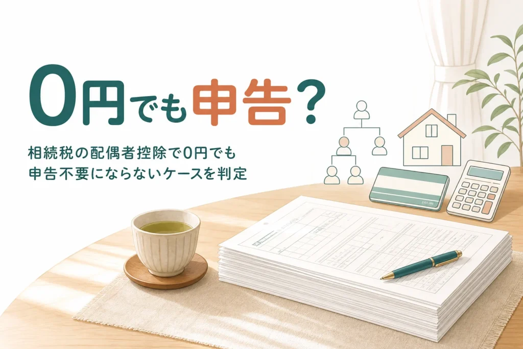 相続税の配偶者控除で0円でも申告が必要か、申告不要になるケースを判定する記事のアイキャッチ