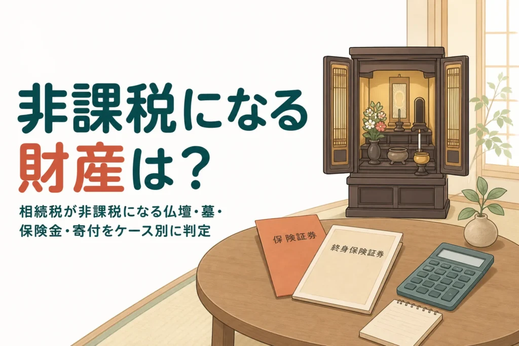 相続税が非課税になる仏壇・墓・保険金・寄付をケース別に判定する記事のアイキャッチ