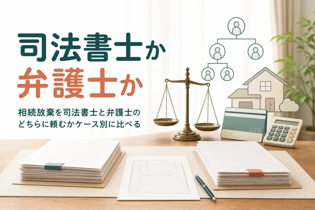相続放棄を司法書士と弁護士のどちらに頼むかを期限内・期限切れ・争いありのケース別に比べる記事のアイキャッチ