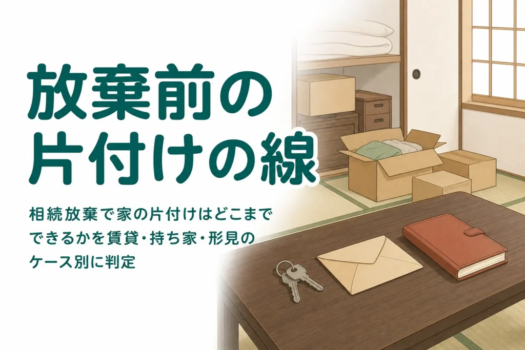 相続放棄を考えている人が家の片付けをどこまでしてよいかをケース別に判定する記事のアイキャッチ