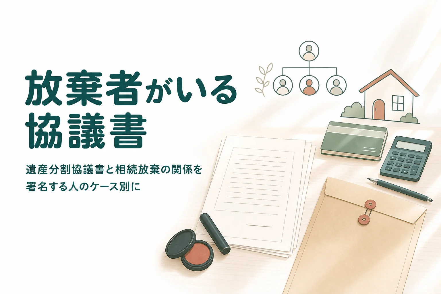 相続放棄した人がいる時の遺産分割協議書を署名する人のケース別に解説する記事のアイキャッチ
