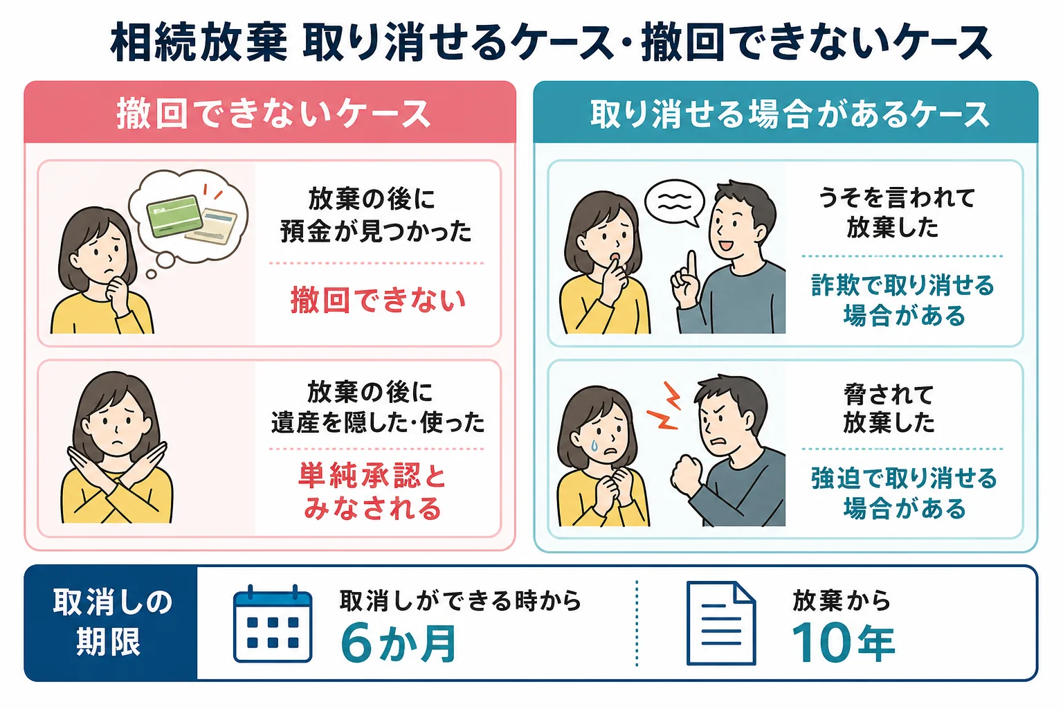 撤回できないケースと取り消せる場合があるケースを並べたケース別の分岐表