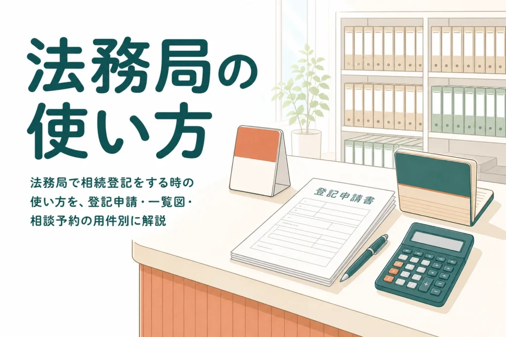 法務局で相続登記をする時の使い方を用件別に解説する記事のアイキャッチ