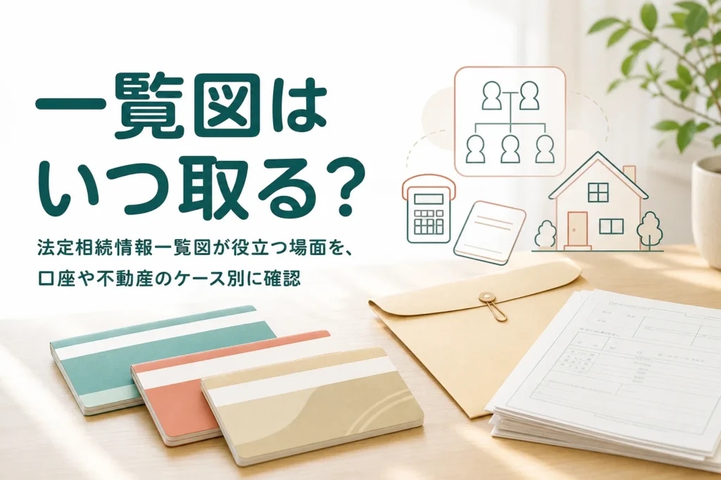 法定相続情報一覧図をどんな時に取るかを口座や不動産のケース別に確認する記事のアイキャッチ