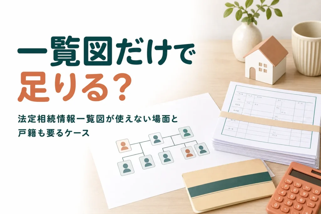 法定相続情報一覧図が使えない場面と、戸籍も用意すべきケースを解説する記事のアイキャッチ