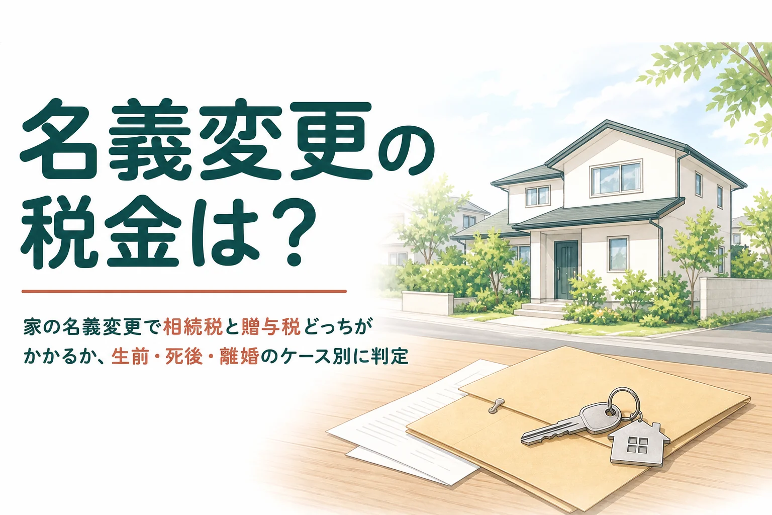 家の名義変更でかかる税金をタイミング別に判定する記事のアイキャッチ