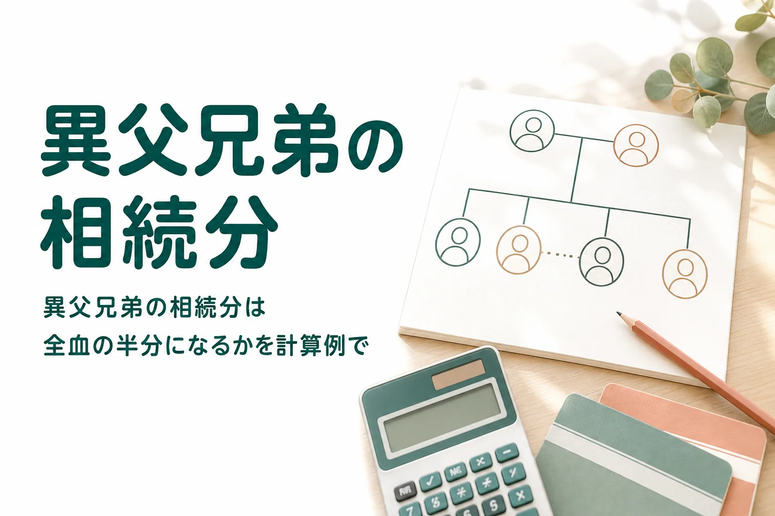 異父兄弟が亡くなった時の相続分が半分になるかを、計算例で解説する記事のアイキャッチ