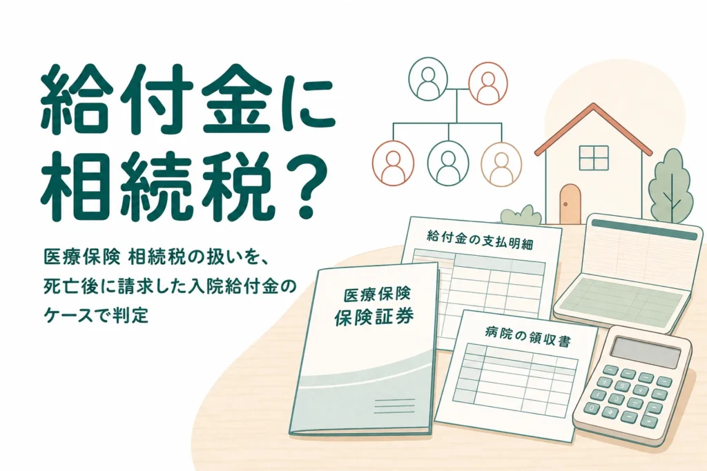 医療保険の入院給付金を亡くなった後に請求した時に、相続税がかかるかを判定する記事のアイキャッチ