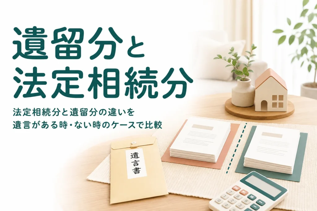 法定相続分と遺留分の違いを遺言の有無のケースで比べる記事のアイキャッチ