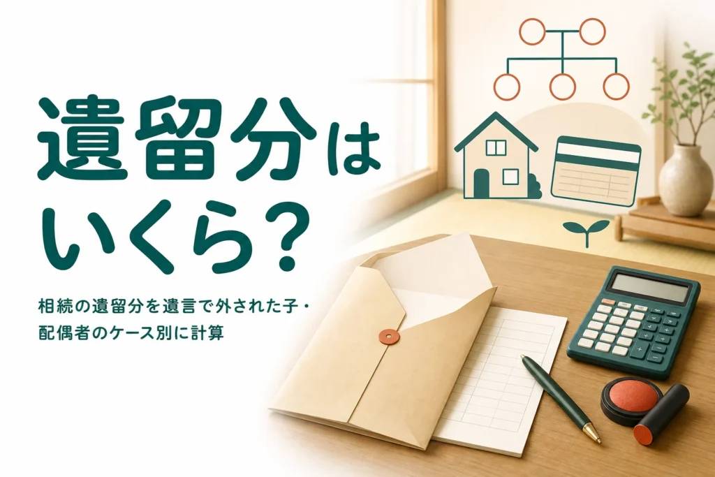 相続の遺留分がいくらになるかを遺言で外された子や配偶者のケース別に計算する記事のアイキャッチ
