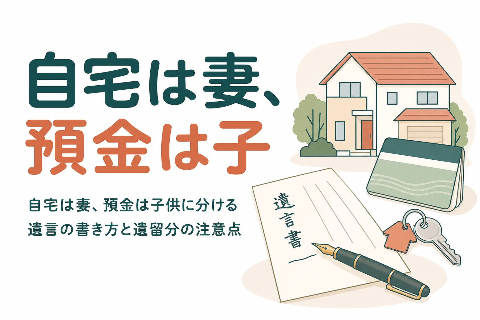 自宅は妻、預金は子どもに分ける遺言の書き方と注意点を解説する記事のアイキャッチ