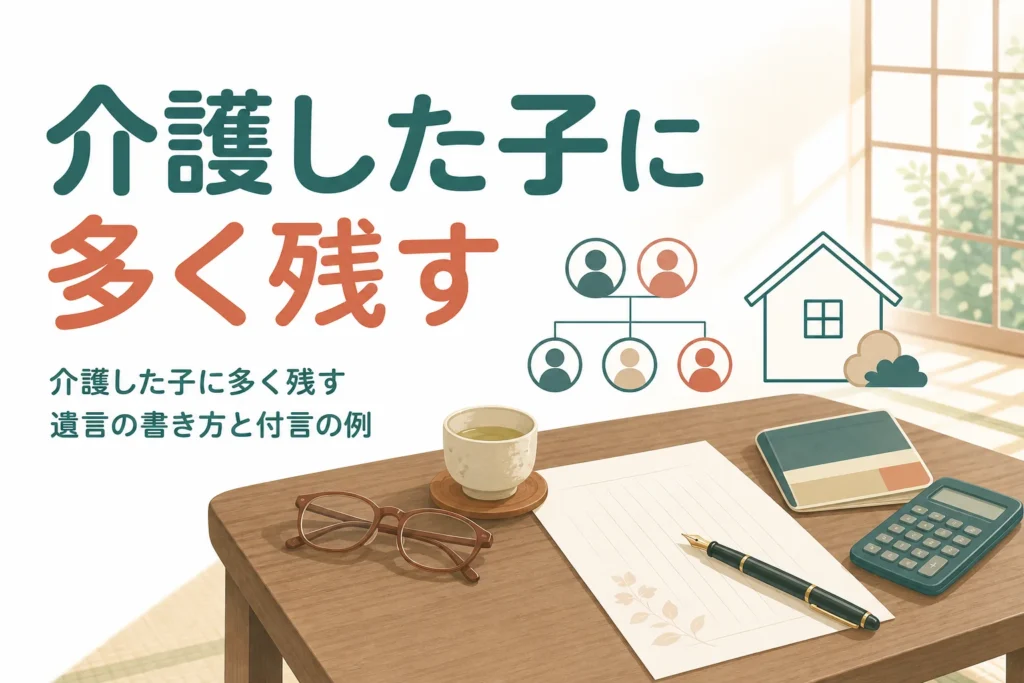 介護してくれた子に多く残す遺言の書き方と付言の例を紹介する記事のアイキャッチ